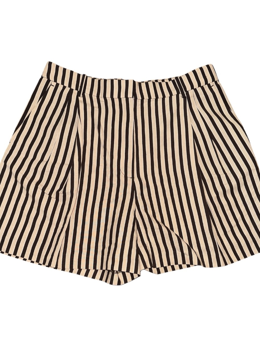 H&M Brown Cream Size 8 Linen Blend Striped Shorts Euro Summer Quiet Luxury - Picture 2 of 7